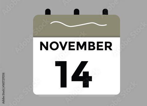 14  November, calendar date icon. 14 November Calendar Date for Deadlines or Appointment. Day, month. vector illustration.
