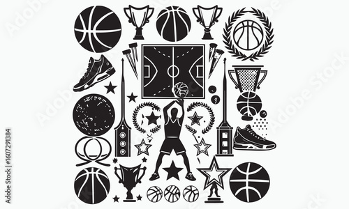 Basketball Clipart Bundle – Icons, Players, Slam Dunk, Fire Ball & Vector Sports Art
