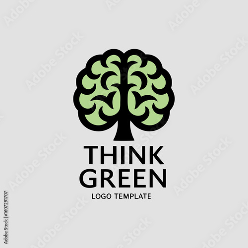 Green brain tree logo with text Think Green vector