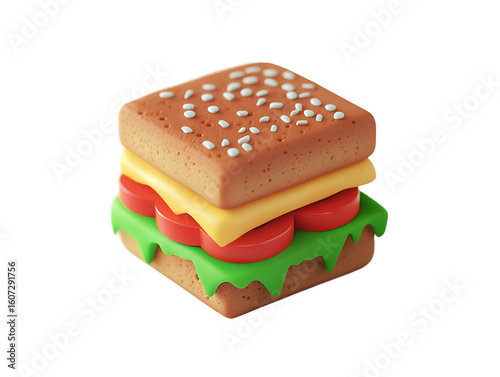 Cartoon Burger 3D Render on Transparent Background