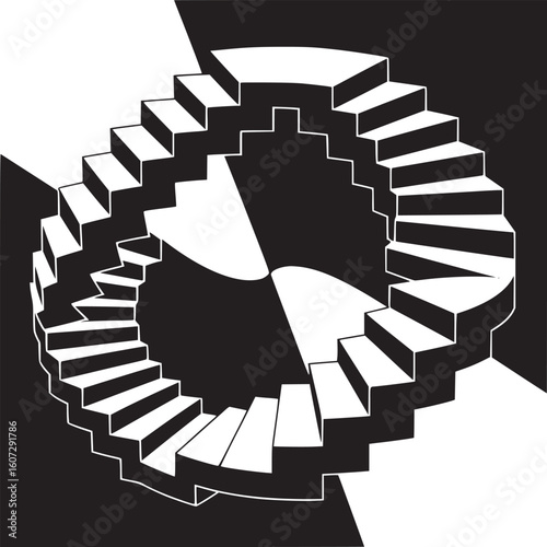 Spiral staircase illusion art black and white optical illusion design abstract modern artwork graphic