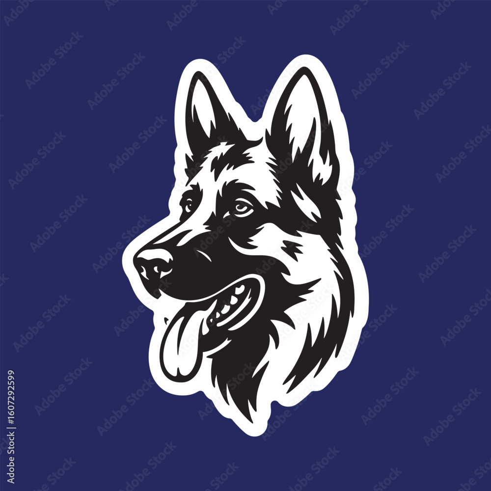 Fototapeta premium Vector illustration of a German Shepherd dog face on a dark background