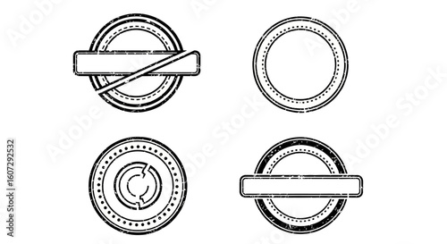 Collection of vintage circular stamp designs. Blank retro vector seals and grunge badges for graphic design elements.