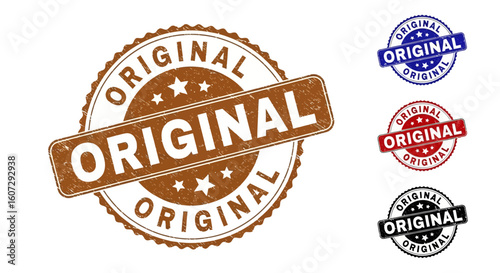 A vector collection of original stamp imprints. Grunge textured rubber seal icons in various colors for business certification and quality marks.