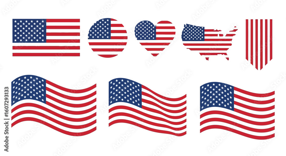 Collection of American Flags in Various Patriotic Designs and Styles Collection of American Flags in Various Patriotic Designs and Styles