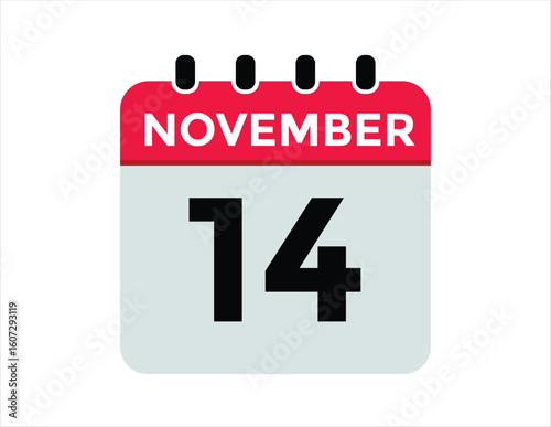14  November, calendar date icon. 14 November Calendar Date for Deadlines or Appointment. Day, month. vector illustration.
