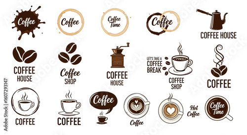 Variety of Coffee Icons and Emblems Aromatic Brews & Coffeehouse Designs