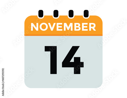14  November, calendar date icon. 14 November Calendar Date for Deadlines or Appointment. Day, month. vector illustration.
