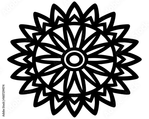 Vector Elegant black mandala design with intricate geometric patterns and radial symmetry silhouette no background