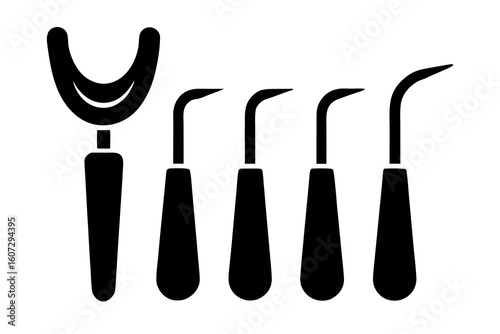 Set of dental instruments for cleaning and examination