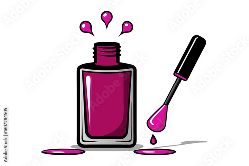 Open Nail Polish Vector with Color Drops Illustration