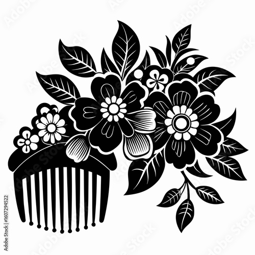 Elegant floral hair comb accessory silhouette design