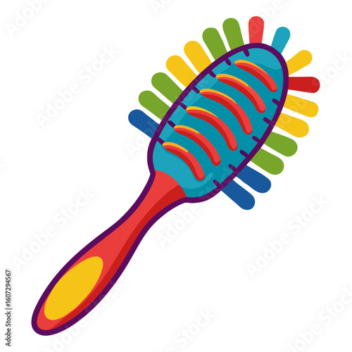 Colorful detangling hair brush with curved bristles vector illustration
