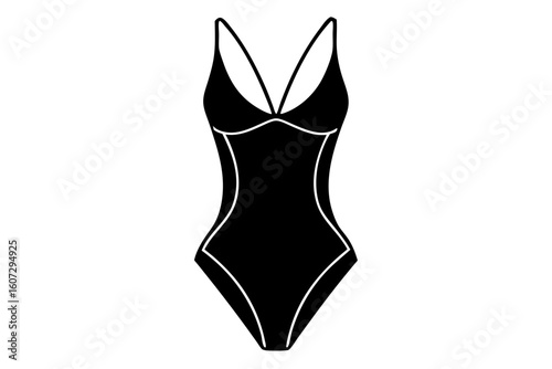 Stylish Swimsuit Vector One-Piece with Side Cut and Straps