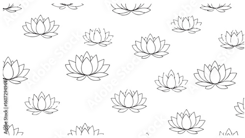 Lotus flower pattern in black and white, seamless vector illustration