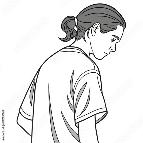 Minimalist vector illustration of a plain white T-shirt from the side view clean fabric folds and shoulder seam details blank for design placement soft shadows