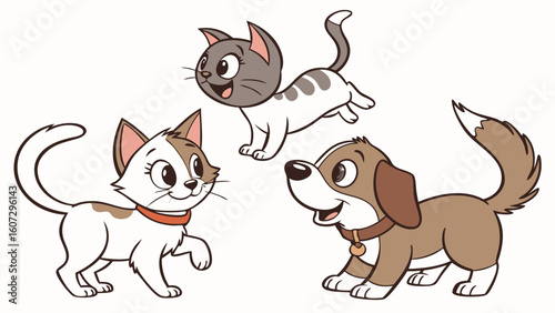 Vector set of cute pets cats and dogs