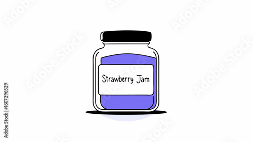 A jar of vibrant purple strawberry jam with a classic black lid against a clean white background.