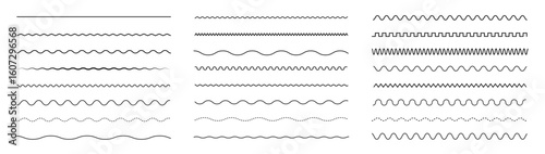 Waves line set. Wave ornament pattern. Set of wavy zigzag lines. Wave thin line background. Vector zigzag and wavy horizontal underline. Vector illustration