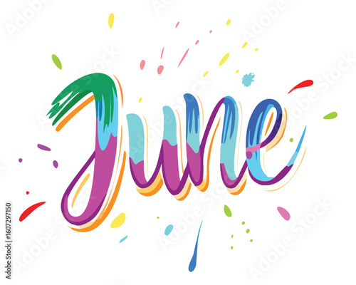 Colorful june month typography illustration design for calendar or graphic design element usage, june text design