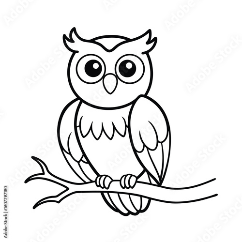 cute owl sitting on a tree branch coloring page