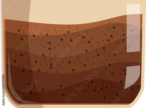 Coffee grounds settling in a glass jar, forming distinct layers and showcasing the process of sedimentation