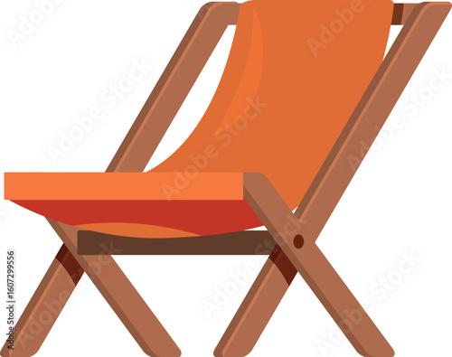 Wooden folding beach chair with orange fabric inviting relaxation on a summer vacation