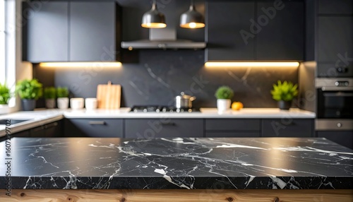 Blurry modern kitchen countertop