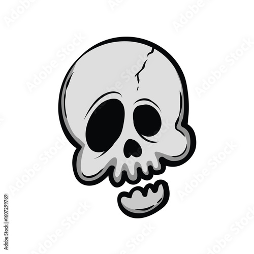 Cartoon Skull with Cracked Forehead and Open Jaw.