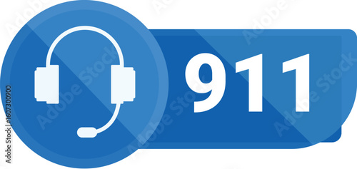 Blue emergency number 911 with headset icon representing urgent call to dispatcher