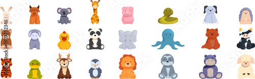 Plush animals icons set. Wide variety of cute stuffed animals representing different species, perfect for children s play or collecting
