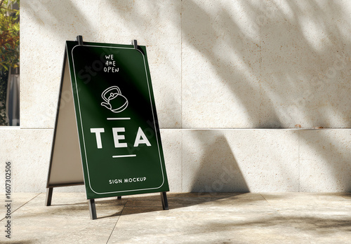 A-Frame Sign Mockup on Stone Wall with Shadows