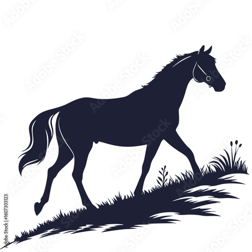 Elegant silhouette of a horse in profile on a clean white background