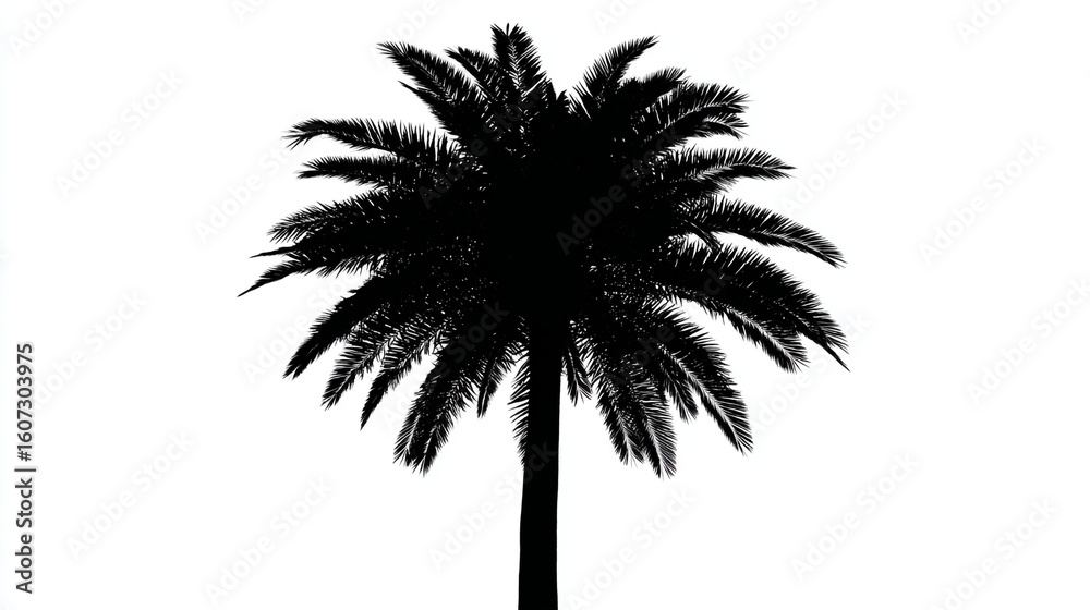 Fototapeta premium Isolated silhouette of a palm tree against a stark white background