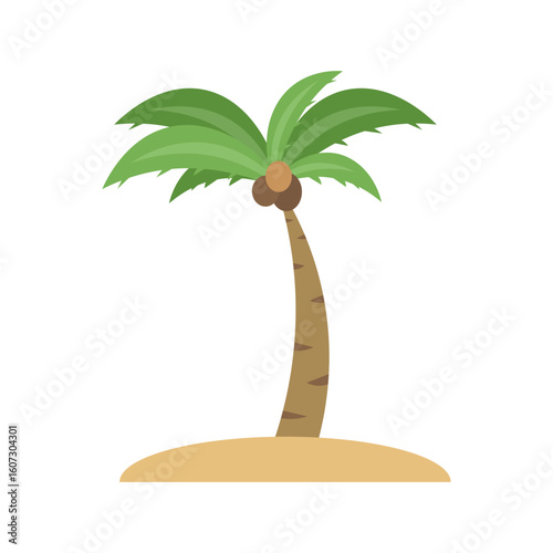 Isolated illustration cartoon of a coconut tree bearing fruit growing on a sand dune