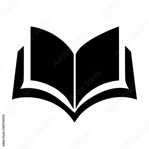 Modern open book icon in silhouette showing pages for reading or education theme