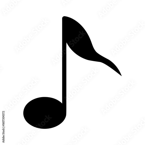 Silhouette of a musical note with vertical stem shown in minimal flat design
