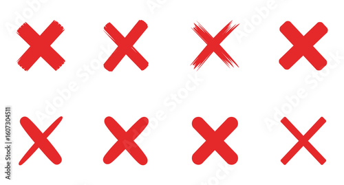 Red X Marks Set: Various Styles of Cross Icons