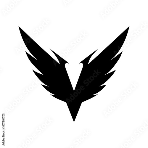 Minimal silhouette of letter V formed as bird in motion with elegant wings