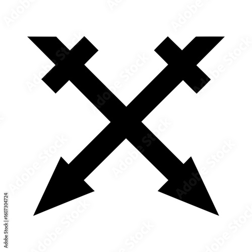 Letter X silhouette formed with intersecting arrows in abstract crossing style