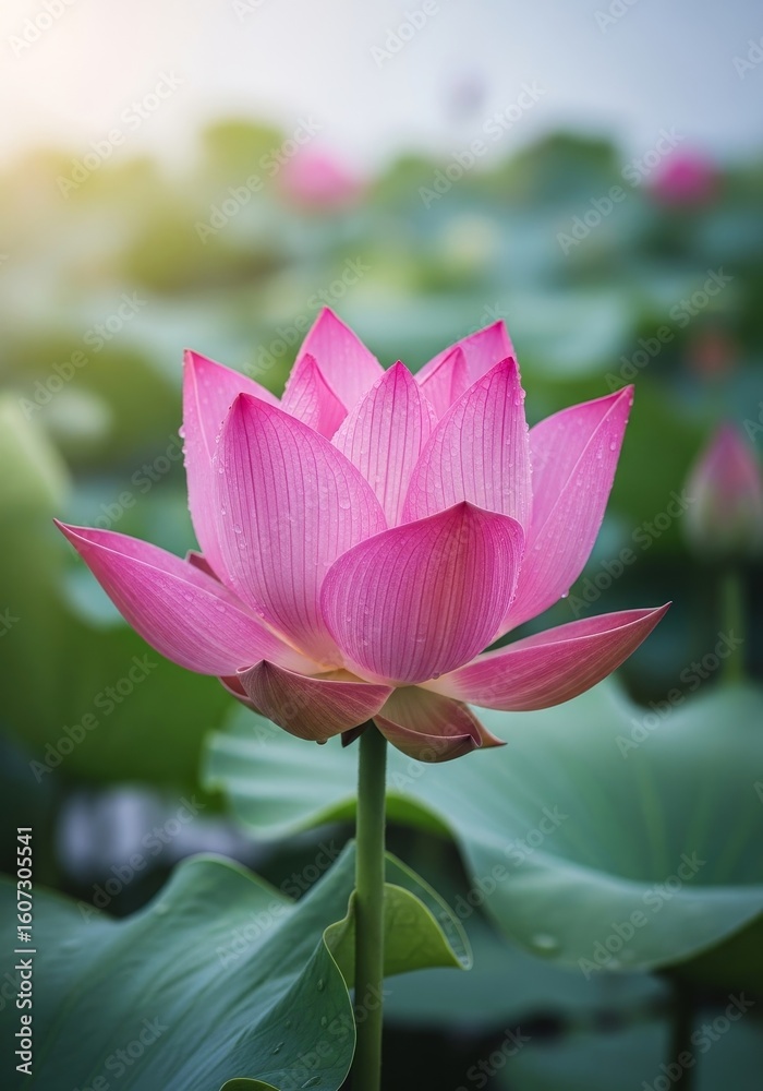 Serene Pink Lotus Blossom - A closeup macro photograph of a pink lotus flower with dew drops, symbolizing purity, enlightenment, rebirth, peace, and beauty Serene Pink Lotus Blossom - A closeup macro photograph of a pink lotus flower with dew drops, symbolizing purity, enlightenment, rebirth, peace, and beauty