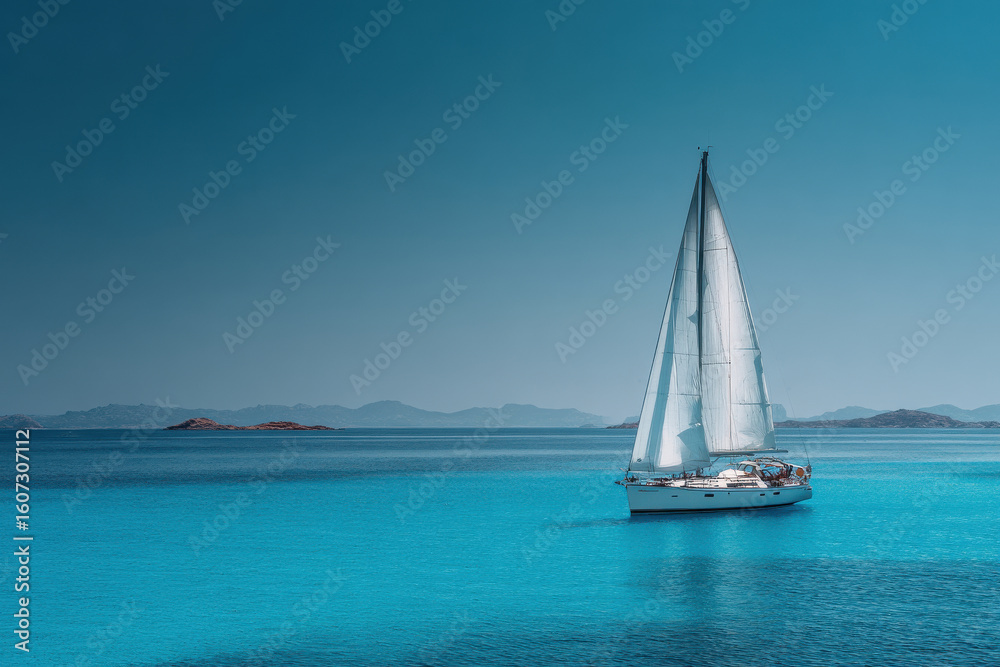Obraz premium elegant yacht glides effortlessly across crystalclear waters under brilliant azure sky