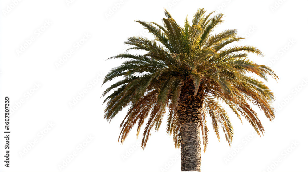 Obraz premium Isolated date palm tree with green fronds against a white background