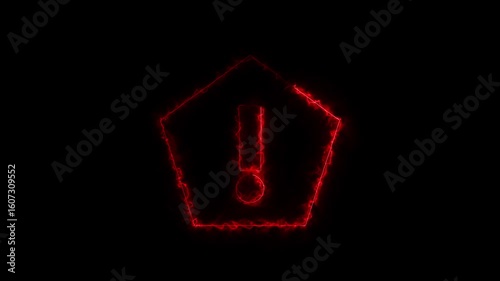 Red Triangle warning sign mark animated danger sign warning triangle black background 4k videos. Glowing neon line Warning attention icon signal.