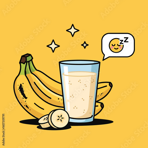 Creamy Banana Smoothie with Sleeping Emoji and Sliced Bananas