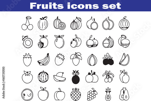 Fruits web line icons. Vegetables and berries. Editable stroke. Vector illustration