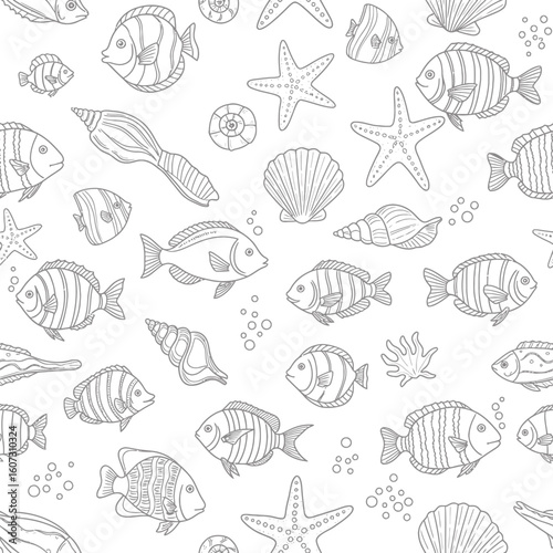 Seamless Pattern of Detailed Ocean Life Illustrations