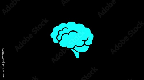  Brain work icon 4k looped animation. Animation of social media icons over spinning human brain icon .