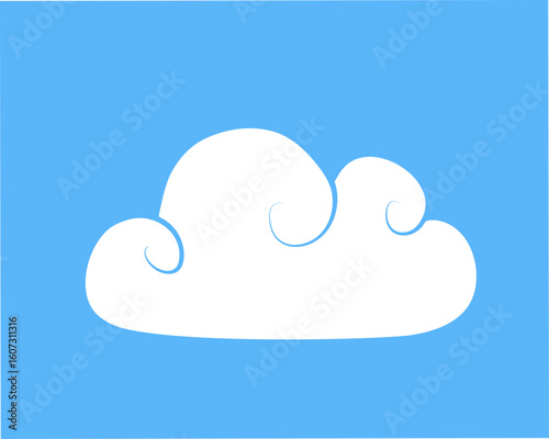 Cloud icon shape in flat style. Hand drawn vector simple illustration, logotype in white color.
