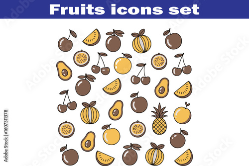 Fruits web line icons. Vegetables and berries. Editable stroke. Vector illustration